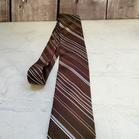 Michael Kors Brown Blue Striped Men's Tie Necktie Silk Made in USA Formal - Picture 3 of 10